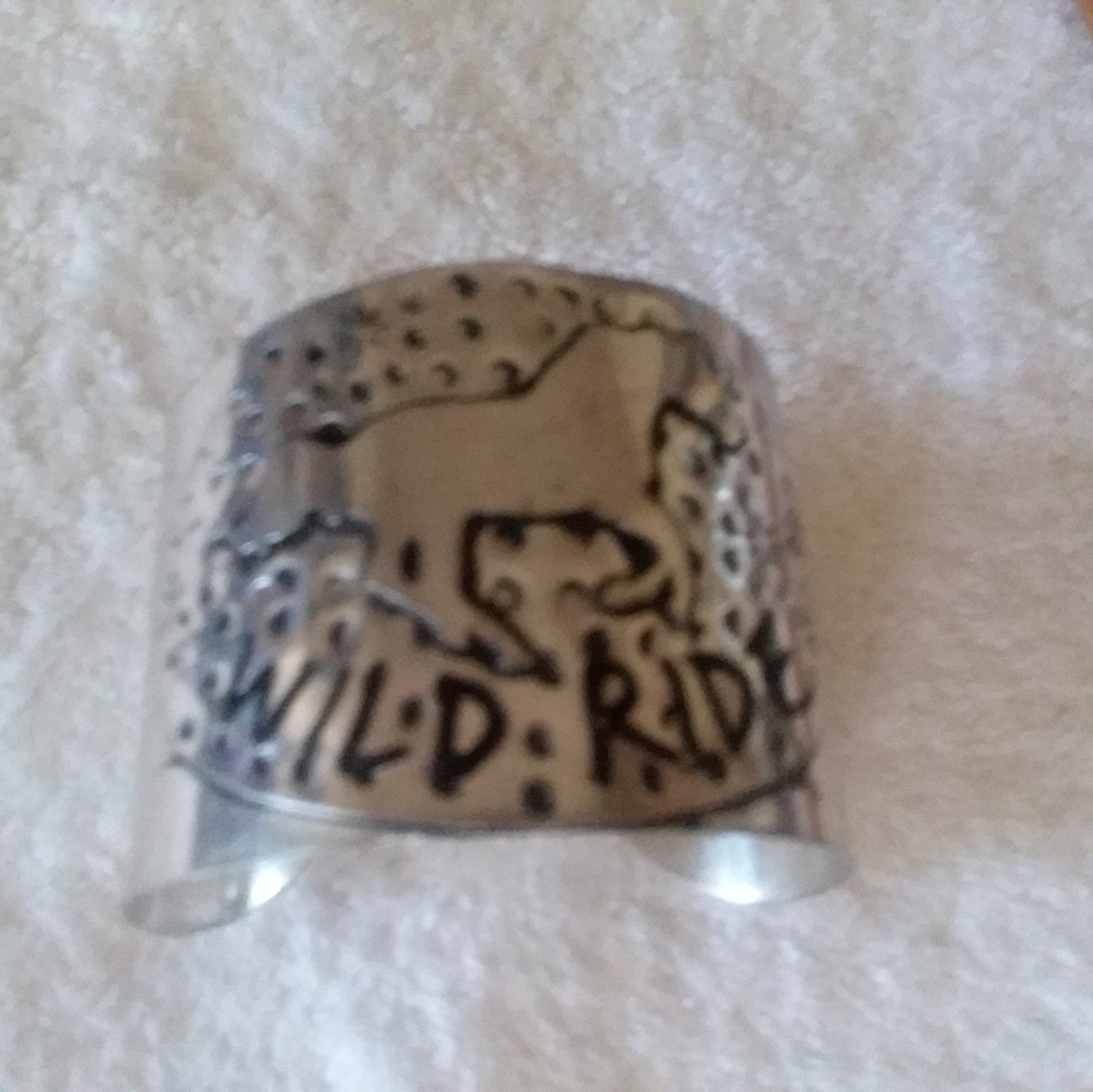 Silver Toned Cuff Bracelet Mustang Horse Hammered